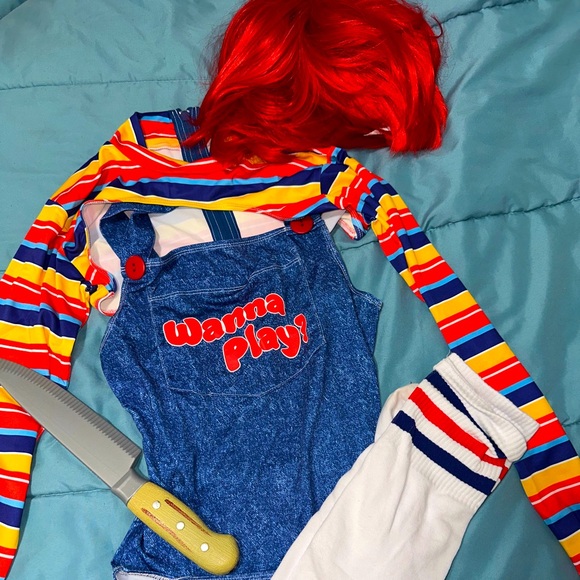 NEW FASHION NOVA Wanna Play Evil Doll 5 Piece Chucky Costume Set SIZE S/M - Picture 1 of 5